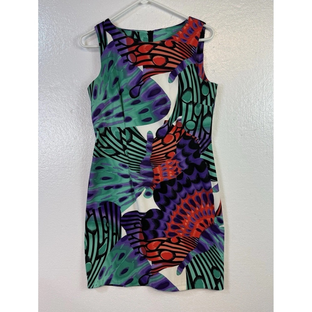 AGB Womens Dress Sz 10P Sleeveless Tropical Green Red Purple Floral Summer